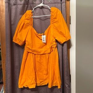 Claudina Mini Dress - Puff Sleeve Ruched Bodice Dress in Bright Orange